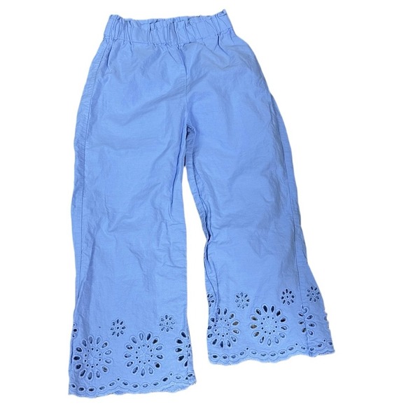 Zara Girls Floral Capri Eyelet Pants Size 6 Little Kids Powder Blue NWOT - Picture 1 of 5